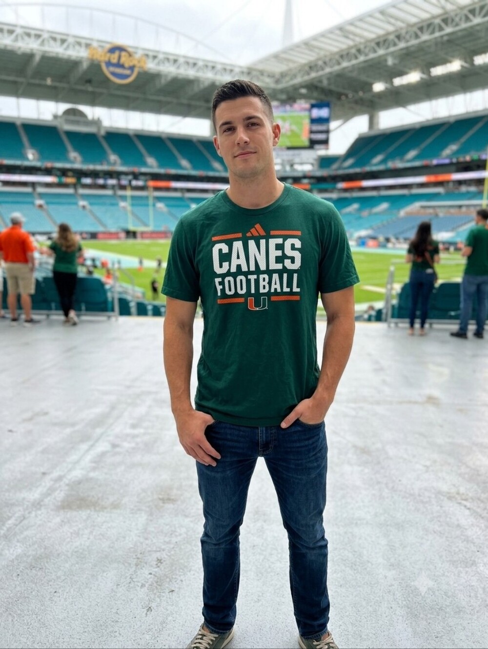 adidas Green Canes Football Short Sleeve Tee with Orange & White Graphics